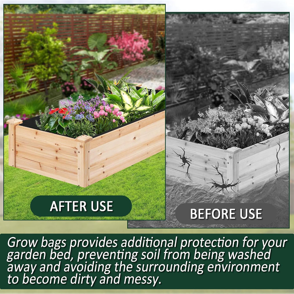 2PCS Raised Garden Bed Liner Fabric Raised Garden Bed Breathable Drainage Rectangle Grow Bags with Handles Fabric