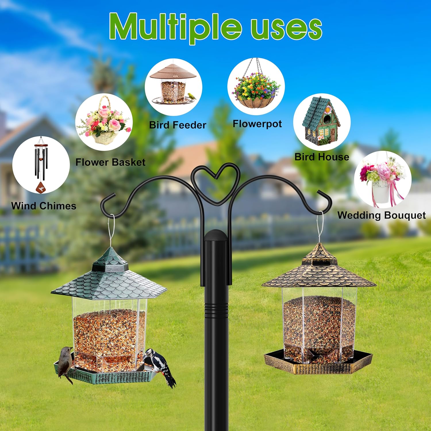 Shepherds Hooks for Outdoor, 2-Pack 92 Inch Heavy Duty Bird Feeder Pole, Garden Pole for Hanging Plants, Lantern