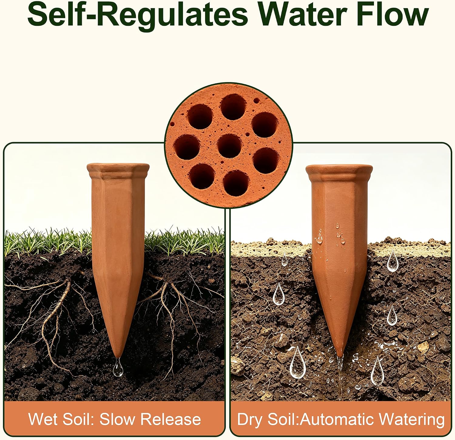 Terracotta Plant Watering Pikes, Automatic Plant Waterer for Vacations, Self Watering Spikes for Indoor and Outdoor