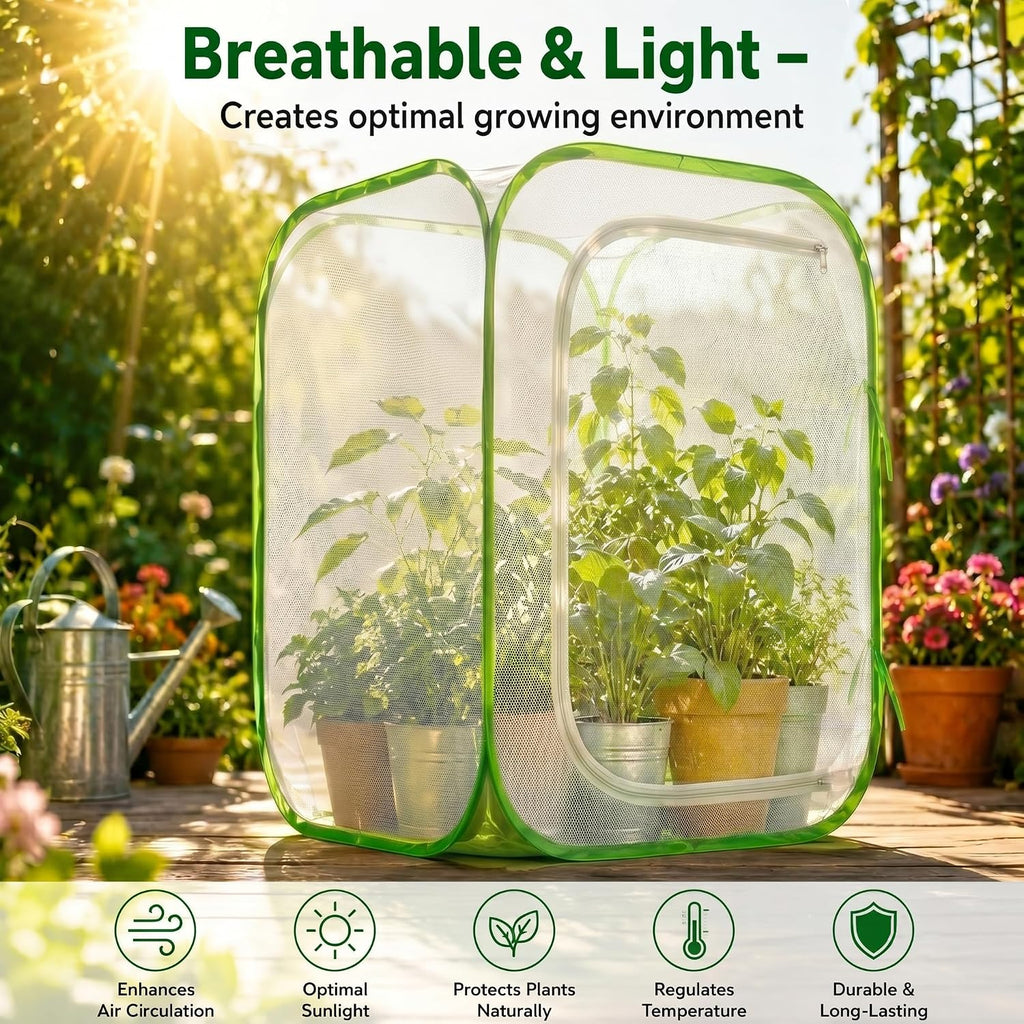 Pop-up Mesh Plant Cage Tent for Garden Pest Protection (24" x 24" x 36") | Durable Reusable Plant Enclosure Cover for