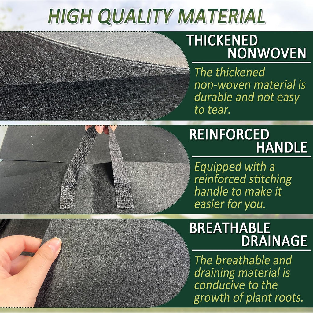 2PCS Raised Garden Bed Liner Fabric Raised Garden Bed Breathable Drainage Rectangle Grow Bags with Handles Fabric