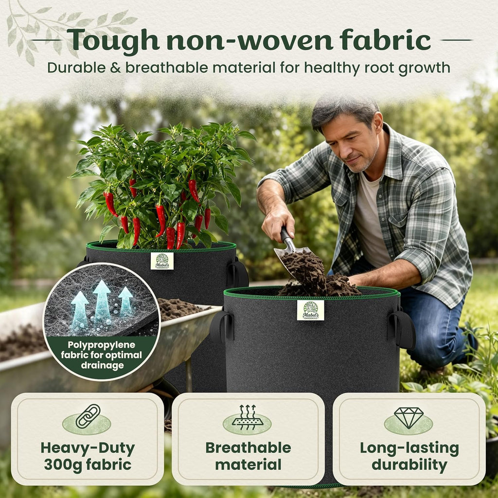 Mabel's Gardening 10-Pack 15 Gallon Grow Bags - Garden Planting Bags 17.7 x 14.2 INCH Made of 8.85 oz/yd² (300g/m²)