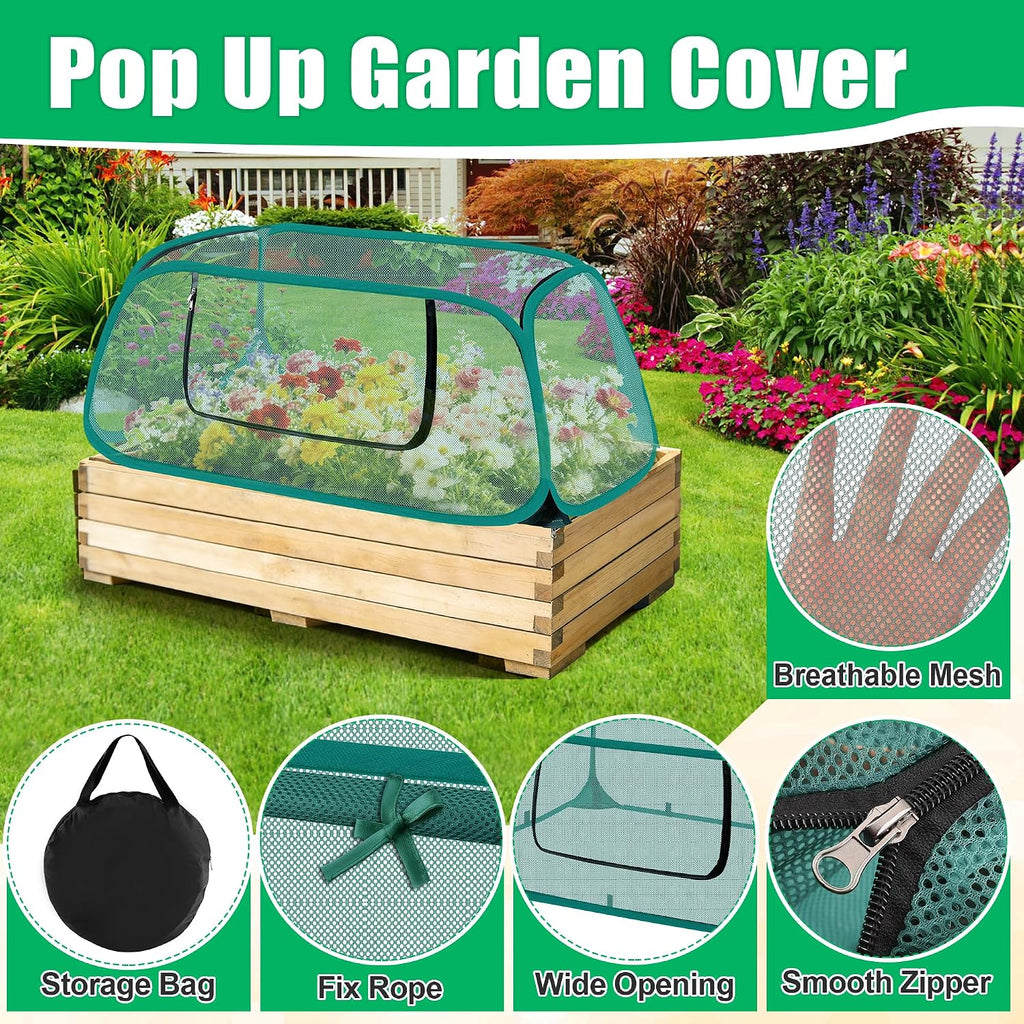2P Pop Up Garden Cover, Mesh Pop-Up Plant Garden Raised Bed Cover | 44" x 19" x17", Foldable for Vegetable/ with 10