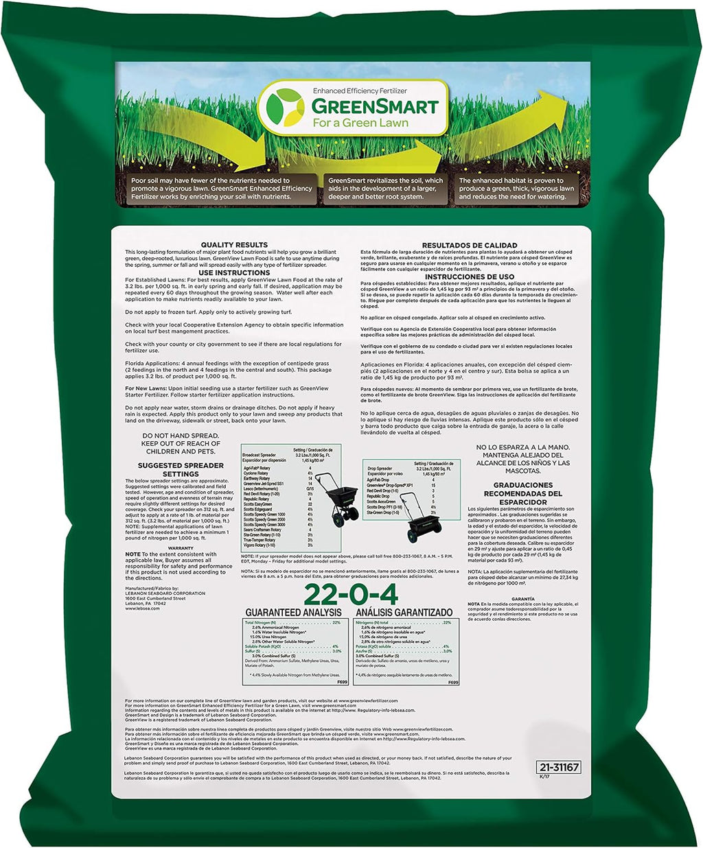 GreenView Lawn Food 48 lb. Bag, Covers 15,000 sq. ft. | 22-0-4 NPK formula - Restores soil nutrients - 8 weeks