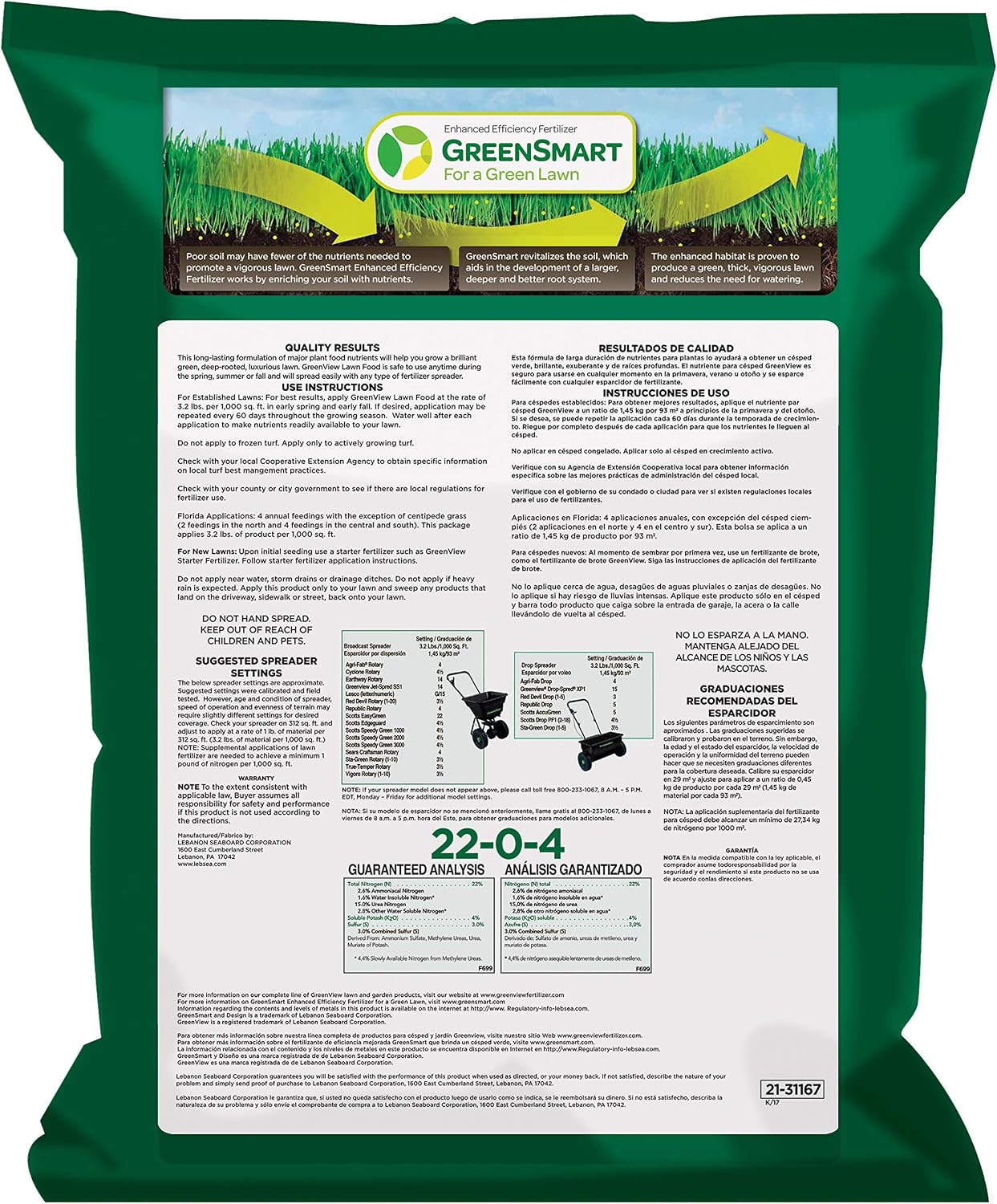 GreenView Lawn Food 48 lb. Bag, Covers 15,000 sq. ft. | 22-0-4 NPK formula - Restores soil nutrients - 8 weeks
