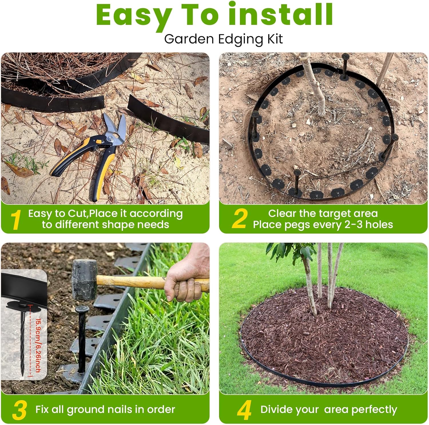 Garden Edging Coil 2" x 100', Landscape Edging Kit with 120 Spikes | Lawn Edging Kit, Garden Landscape Edging Kit