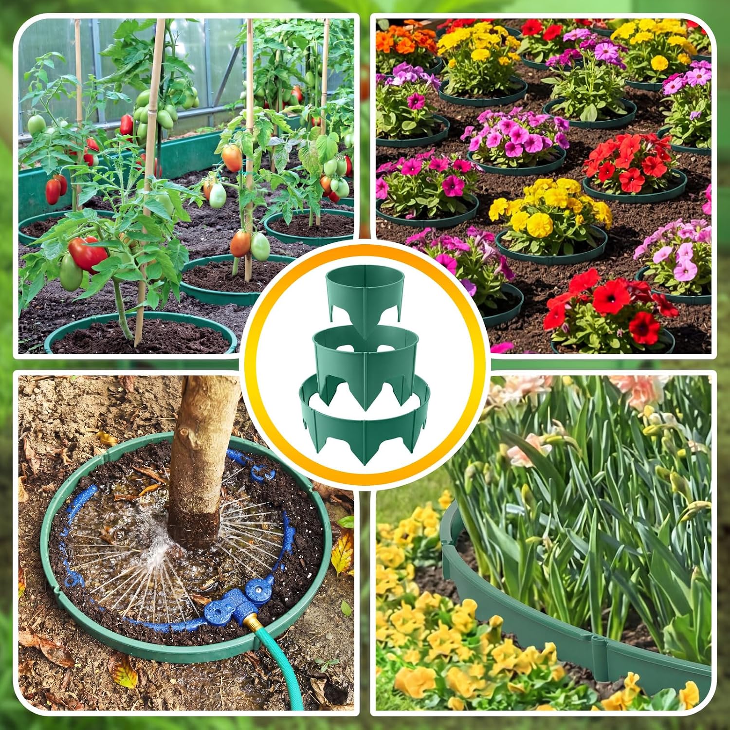 100 Pcs Planting Grow Rings, Diameter Range 8.2-15.7 Inches, Adjustable Interlocking Plant Support Rings with Mallet