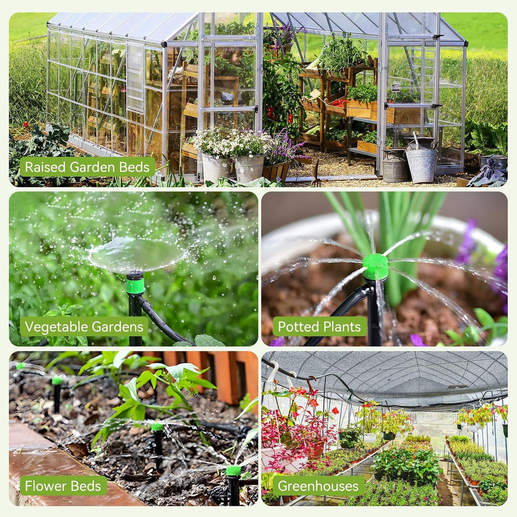 Drip Irrigation Kit for Garden, Raised Beds, Lawn - Adjustable Watering System with Drip Emitters, 5/16" & 1/4" Tubing