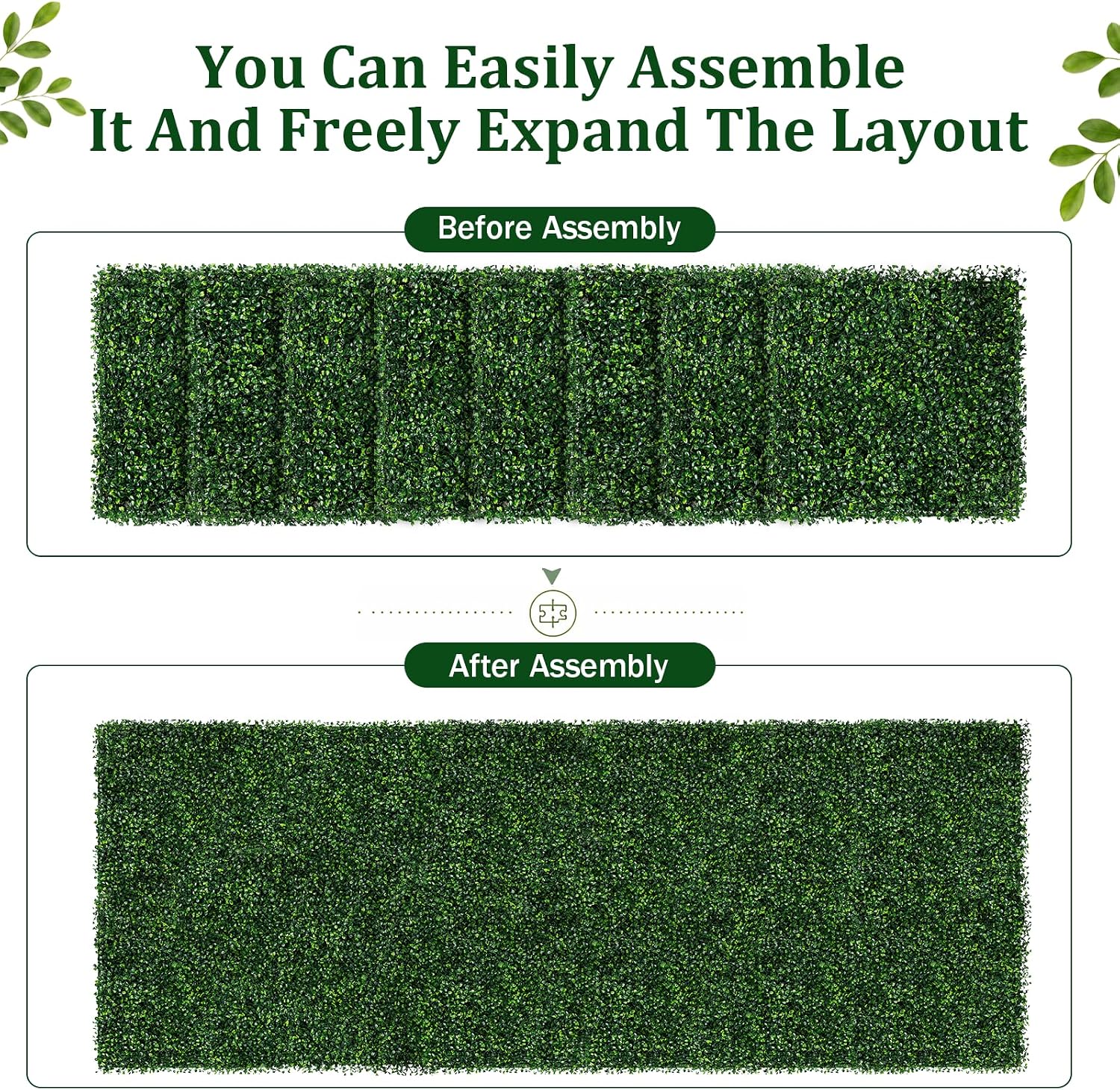 Artificial Grass Wall Panels Backdrop, 10"X10" 12P(8.4 sqft) UV-Anti Faux Greenery Privacy Fence Screen, Artificial