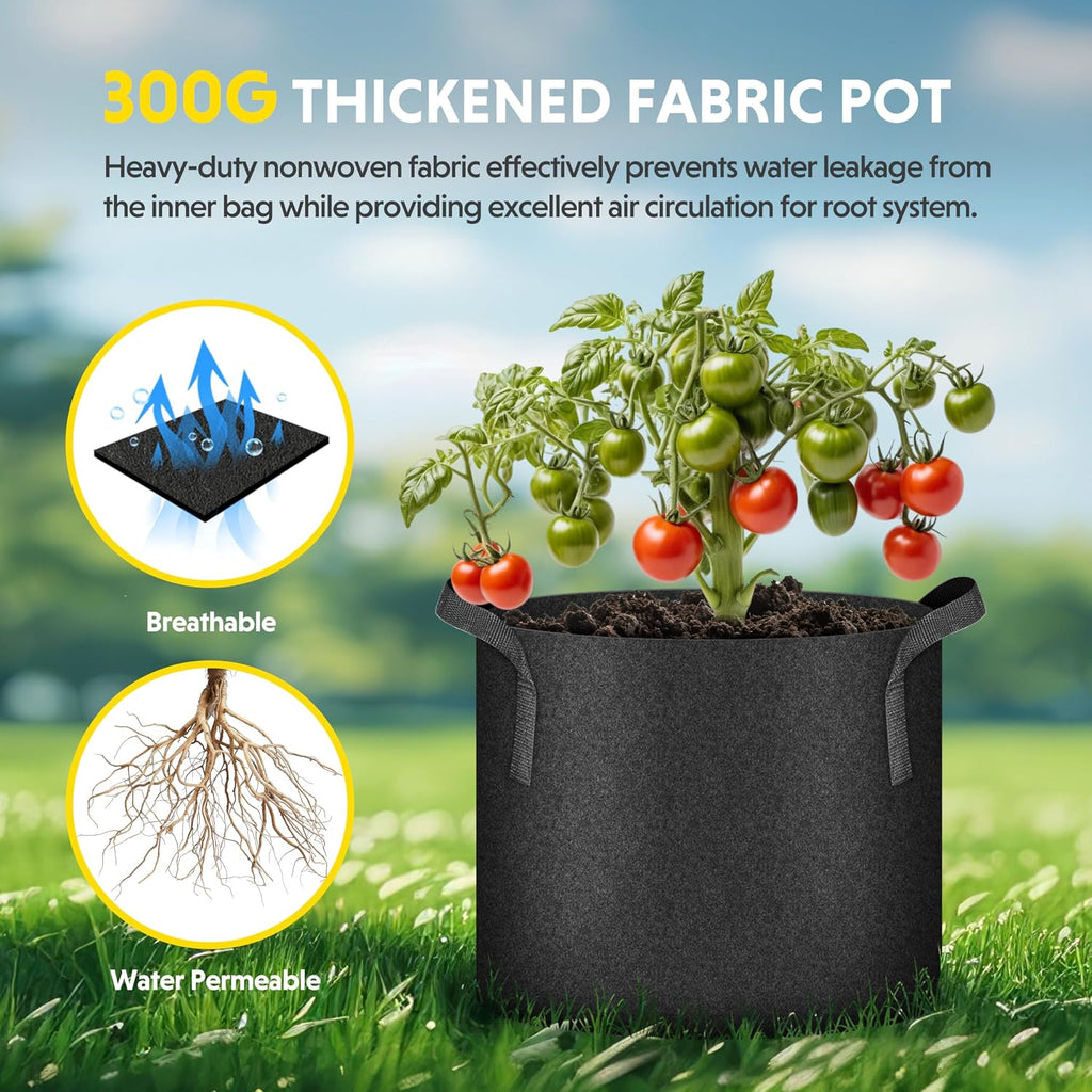iPower Plant Grow Bag 15 Gallon 6-Pack Heavy Duty Fabric Pots, 300g Thick Nonwoven Fabric Containers Aeration with