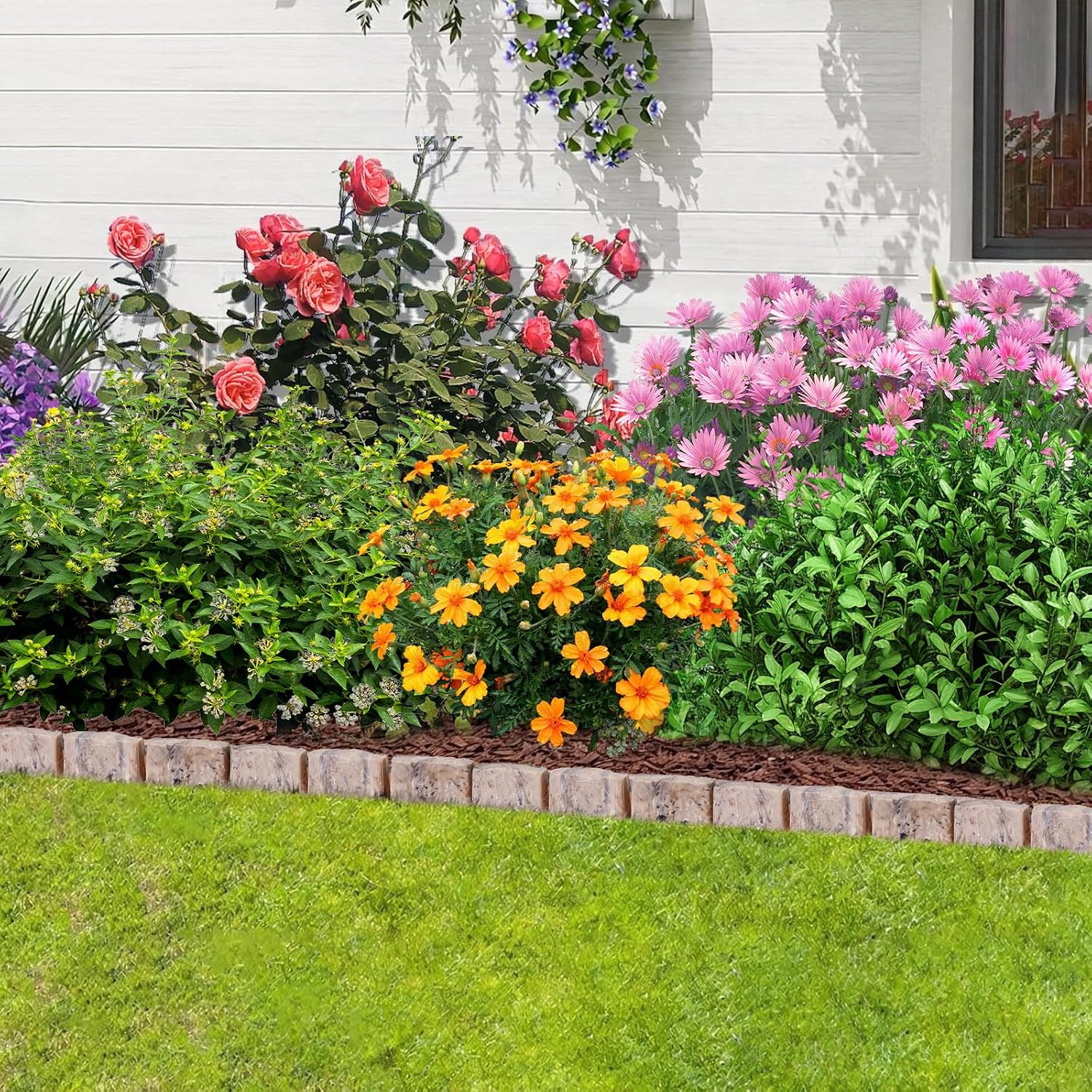 Landscape Edging Garden Edging Border Faux Stone Edging,17FT x 2.75 in Tall | Decorative Stone-Look Garden Border for