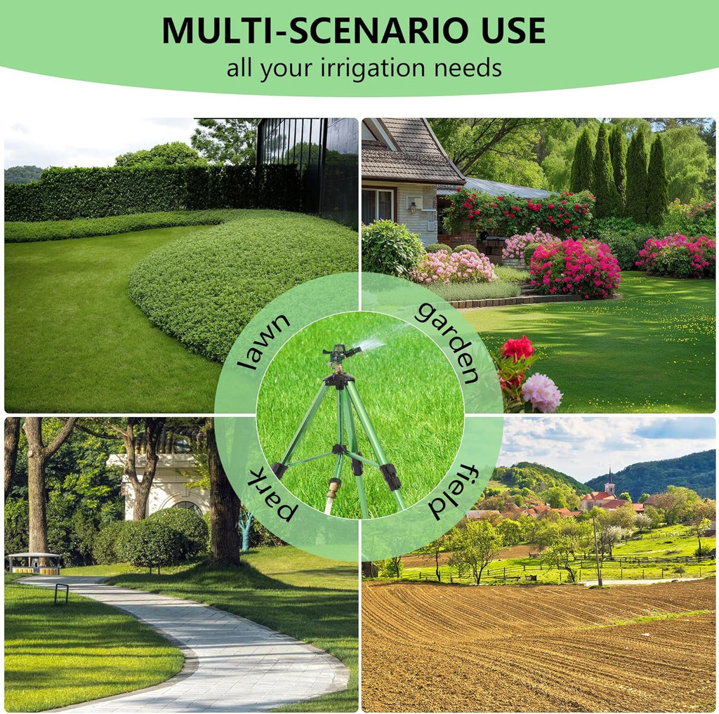 Green Zinc Alloy Water Bird Sprinkler, Heavy Duty Tripod Base Garden Sprinkler, 360 Degree Large Area Irrigation