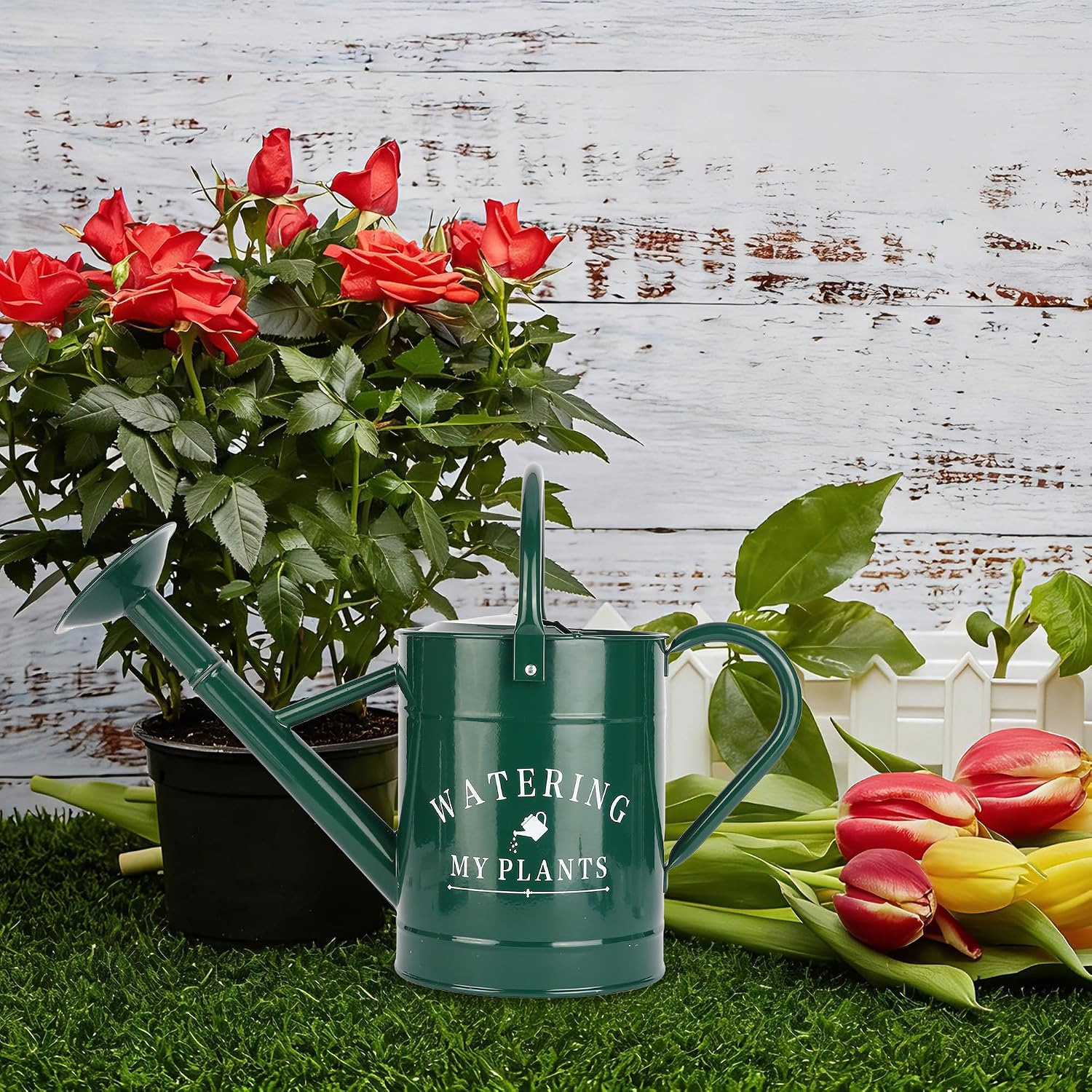 Garutom Galvanized Watering Can for Outdoor Indoor Plants, 1 Gallon Decorative Countryside Water Can with Removable