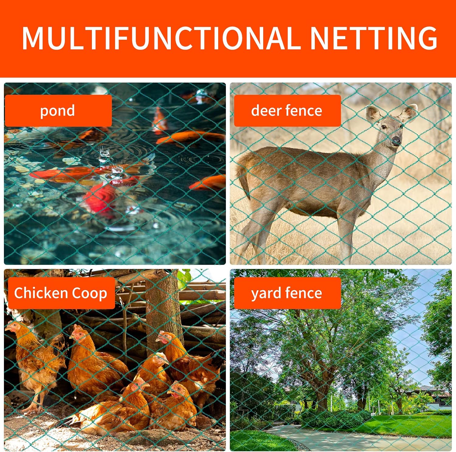 Bird Netting 20'x40' with 1" Square Mesh Bird Net Garden Netting for Chicken Coop, Aviary, Deer Fence, Chicken Netting