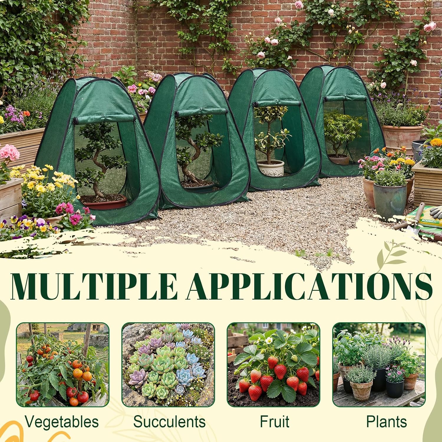 4 Pack 28" x 28" x 32" Pop up Plant Covers with Zipper Door and Stakes, Garden Netting, Crop Cage Against Birds, Small
