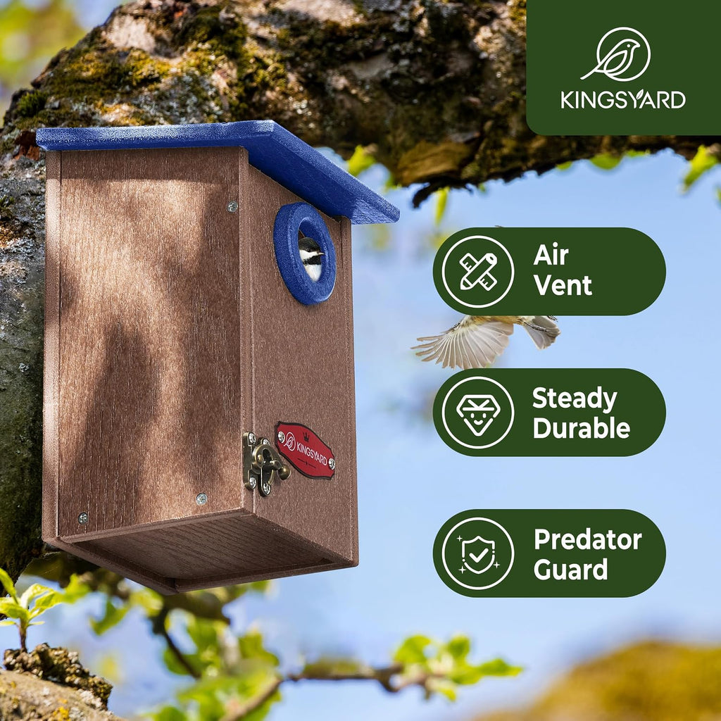Kingsyard Recycled Plastic Bird House for Outdoors - Weatherproof Wren Bird Nesting with Predator Guard & Air Vents