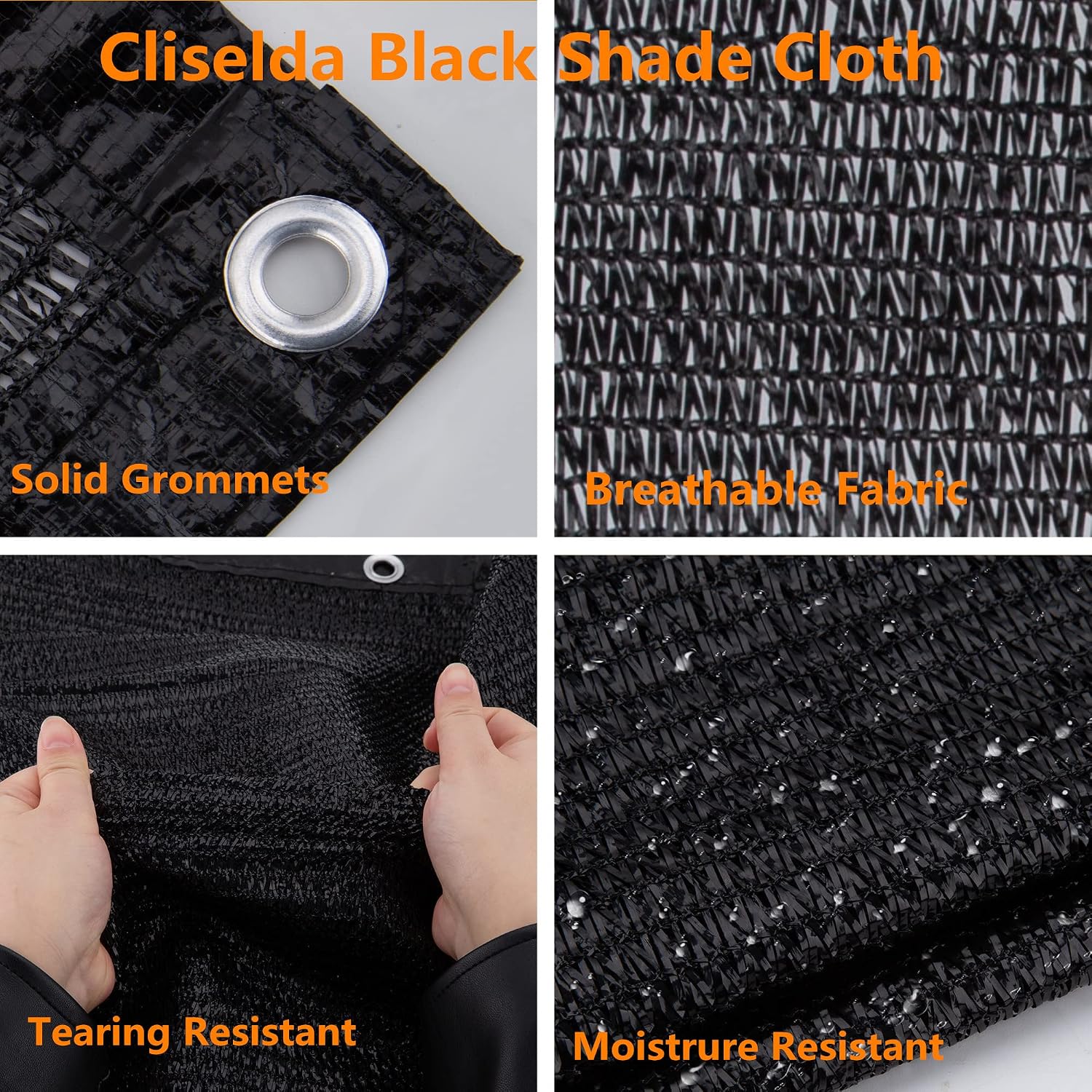 Cliselda 10x50ft Black Shade Cloth w/Grommets for Patio Mesh Tarp Sun Shade | 70% -80% UV Resistant, for Greenhouse