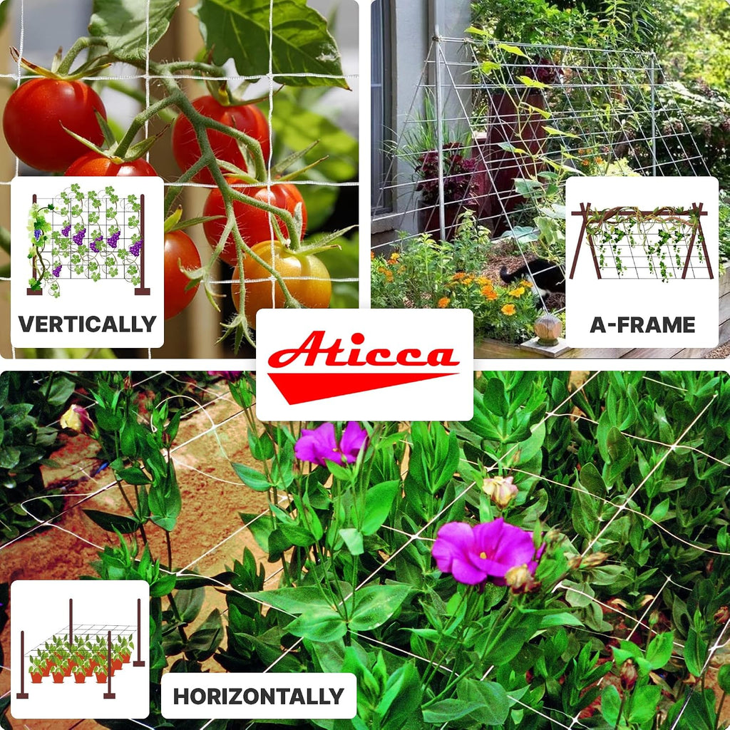 ATICCA Plastic Trellis Netting 59" x 328 ft Heavy Duty Plant Support Netting White - 6 Inch Garden Trellis on Roll