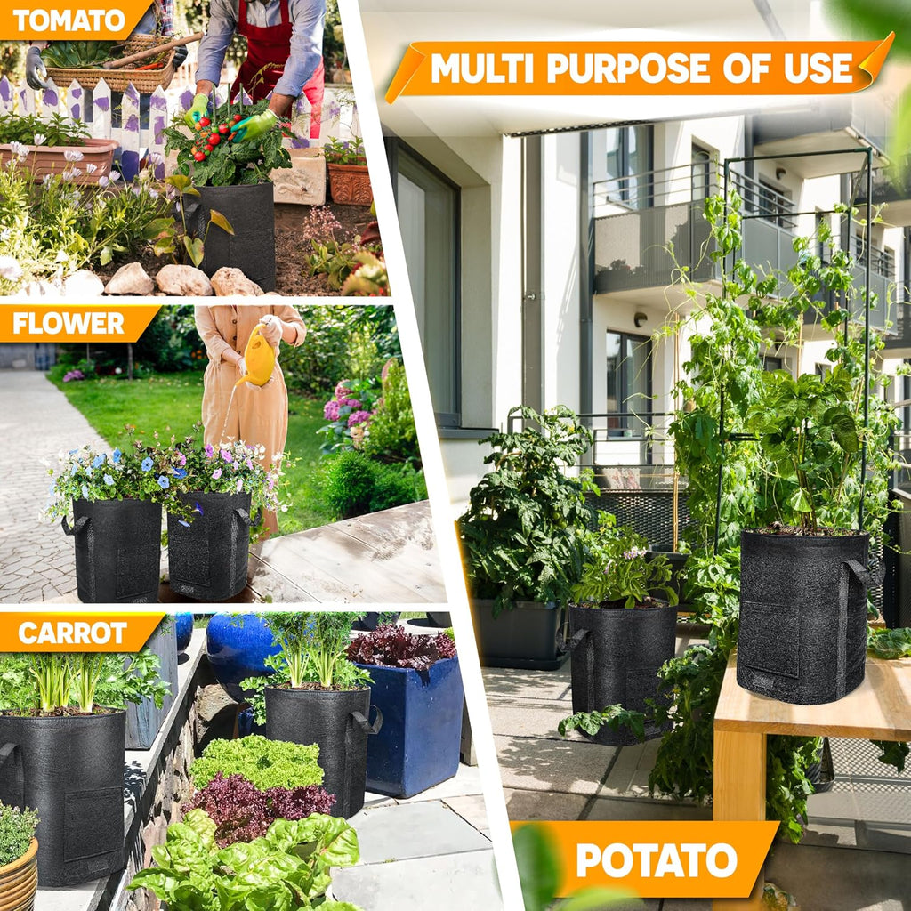 4PCS 15-Gallon Potato Grow Bag-Harvest & Visible Window Garden Planting Bag | Black Plant Grow Bag with Reinforced