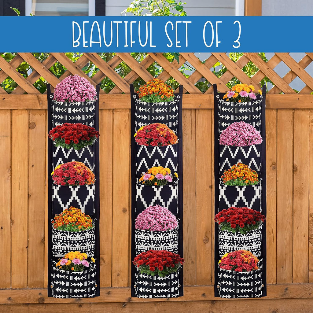 Esterno Boho Fabric Hanging Planter (3 Sets of 5 Pockets); Vertical Hanging Herb/Flower Planter