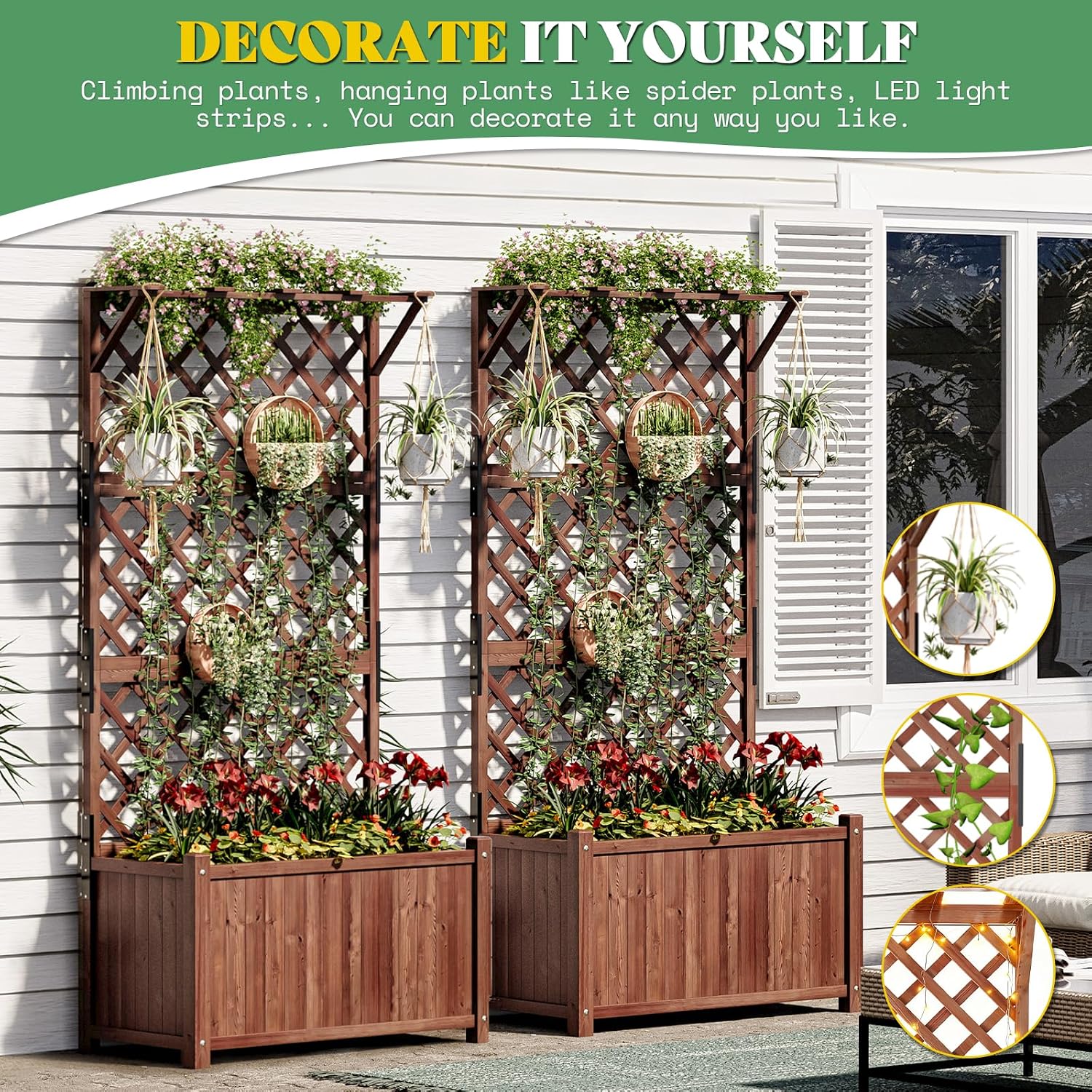 AMERLIFE Raised Garden Bed with 71" Trellis, Privacy Planter for Planting | Natural Wood Planter Box for Vegetables and