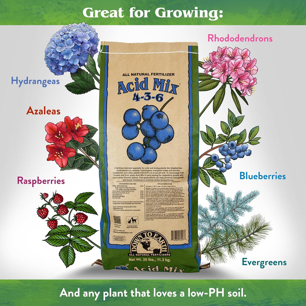 Down To Earth All Natural Fertilizers Organic Acid Mix - 4-3-6, 25 lb | Plant Food for Blueberries, Raspberries