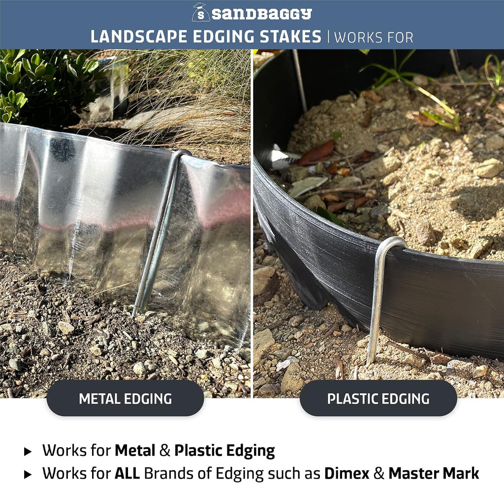 Sandbaggy 10-Inch Steel Landscape Edging Stakes Staples | More Sturdy Than Plastic Stakes | Works for All Landscape