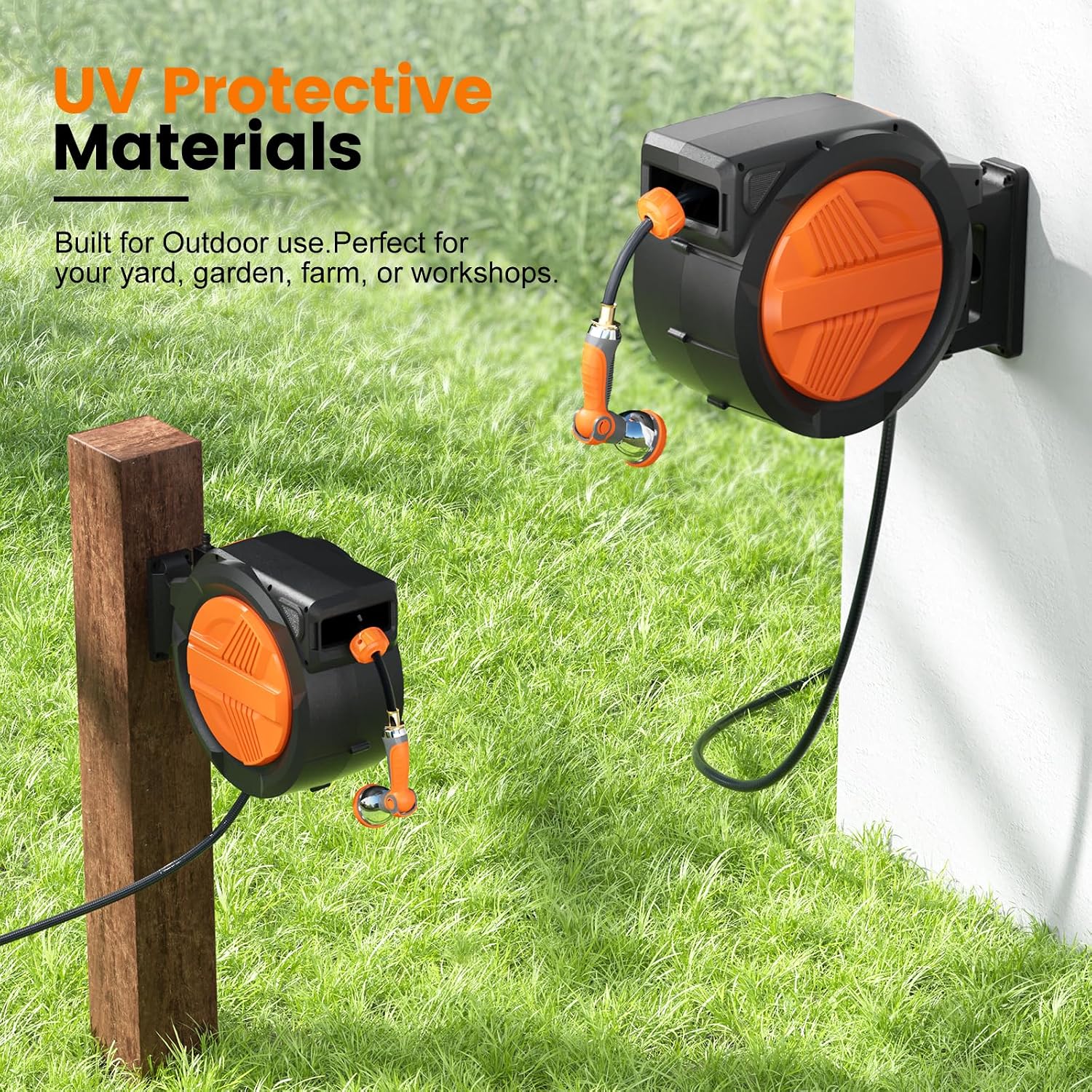 Retractable Garden Hose Reel 1/2” x 100ft, Auto Rewind Hose Reels for Outside, Heavy-Duty Wall-Mounted Outdoor Hose