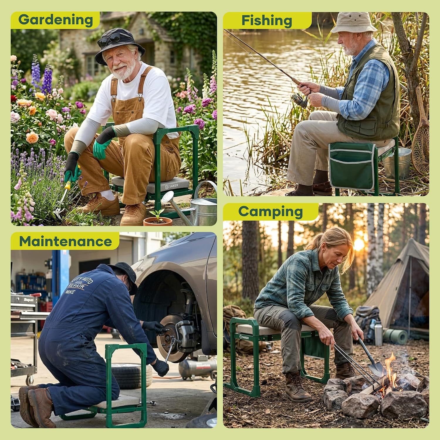 Saker Garden Kneeler and Seat Foldable Gardening Stool with Extendable Legs | Thickened Pad Tool/Storage Bag , Heavy