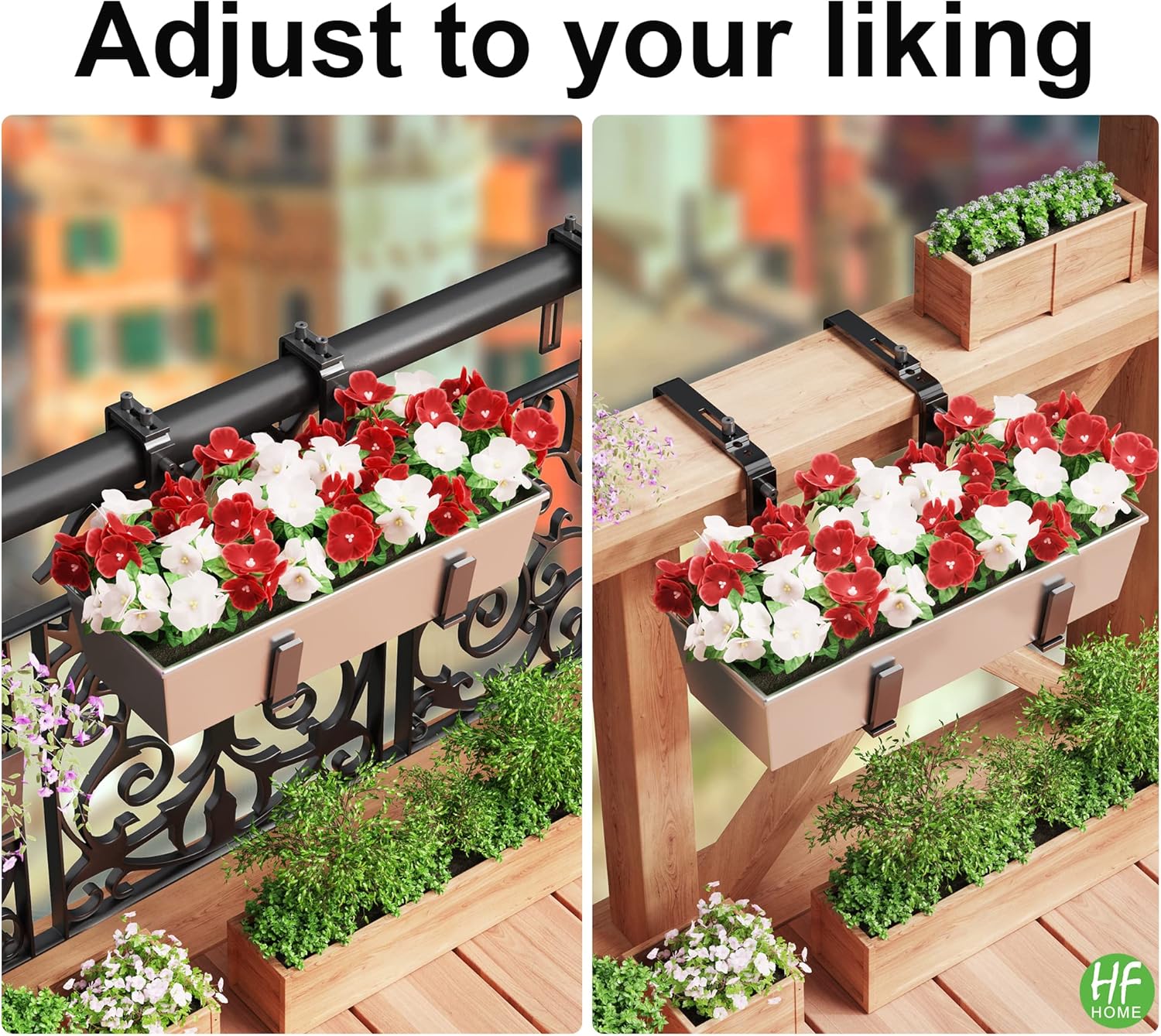 HFHOME 6PCS Adjustable Planter Box Brackets, Brackets for Window Boxes Planters Hanging Flower Box Holders, Wall Mount