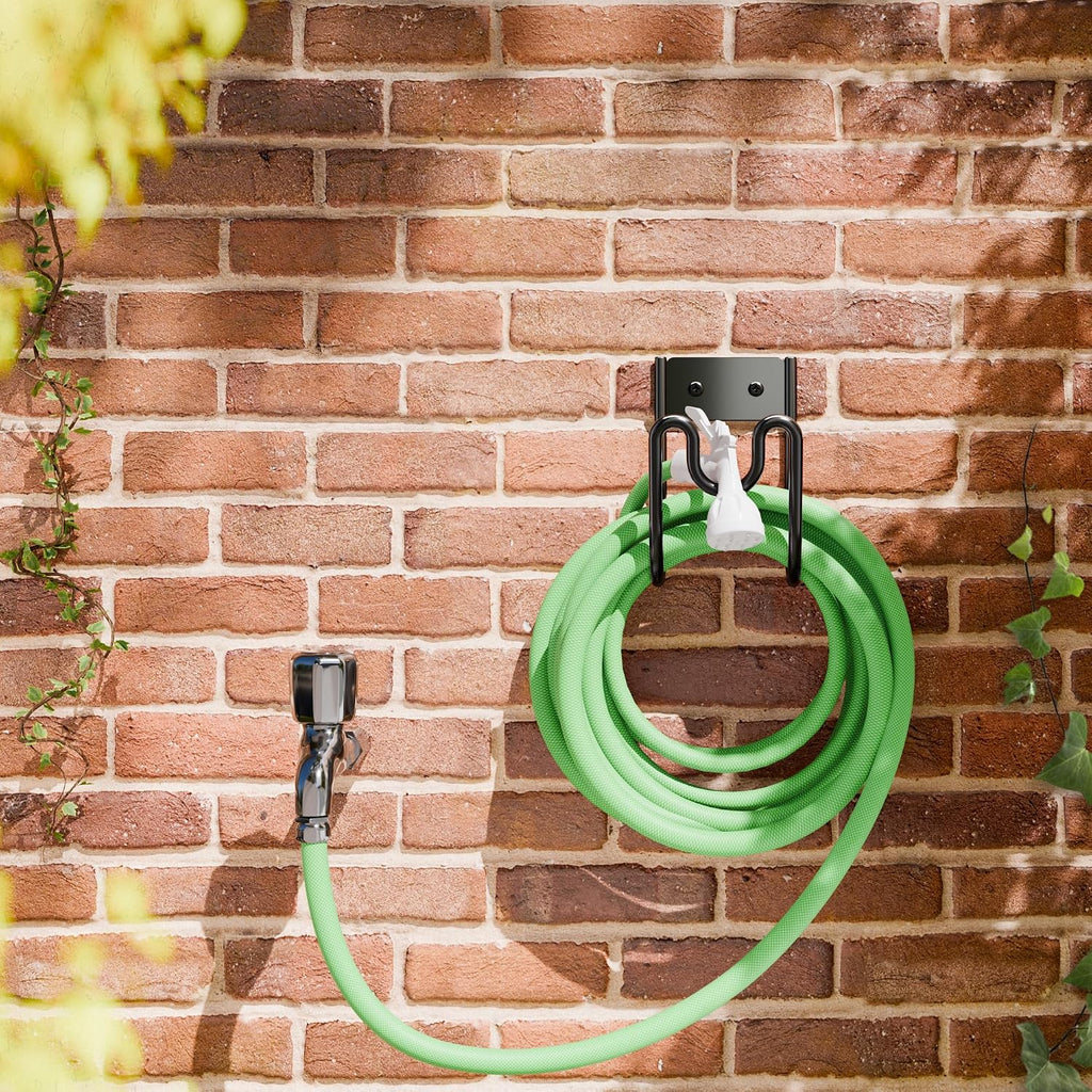 Black Metal Garden Hose Holder - Wall Mounted Water Hose Holder - Hose Hanger Heavy Duty for Water Hose Extension Cords