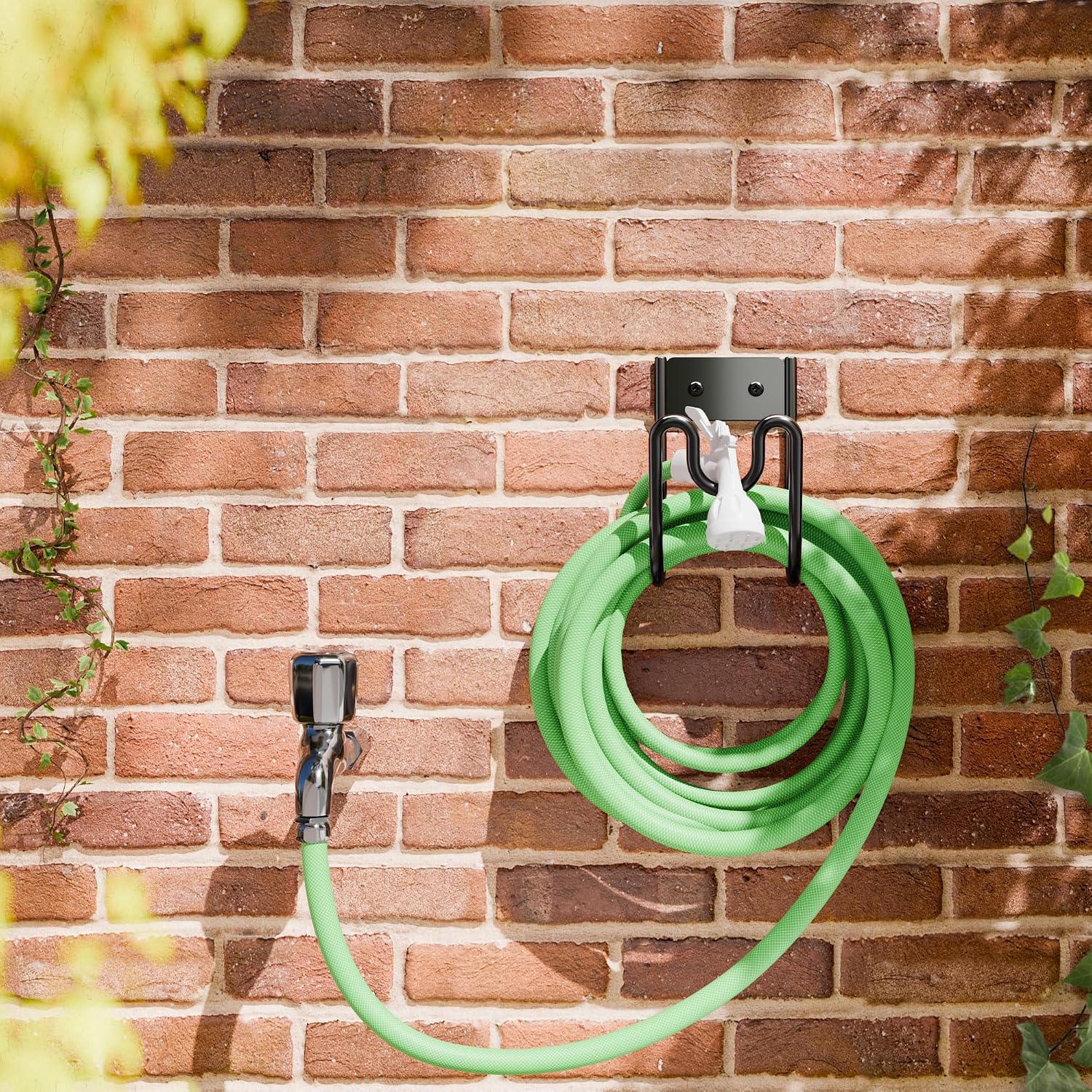 Black Metal Garden Hose Holder - Wall Mounted Water Hose Holder - Hose Hanger Heavy Duty for Water Hose Extension Cords