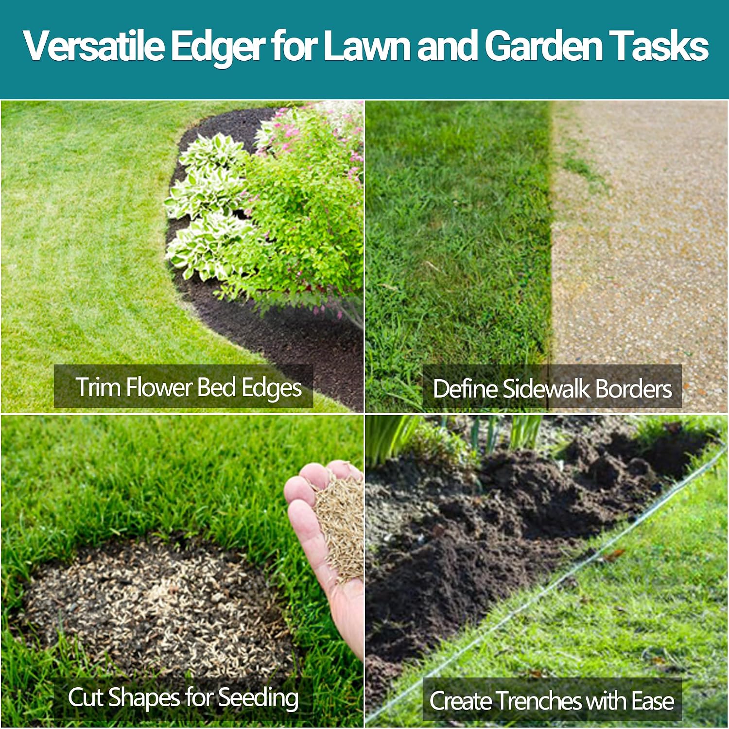 Edger Lawn Tool 41in Border Edger with Tempered Spring Steel Blade | Long Rubber Handle Wide Footplate Rustproof