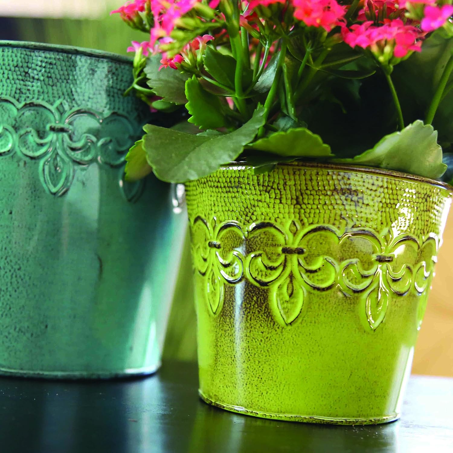 MPT01891 Fluer De Lis Series Metal Planter Flower Pot, 6", Color Tansy Green