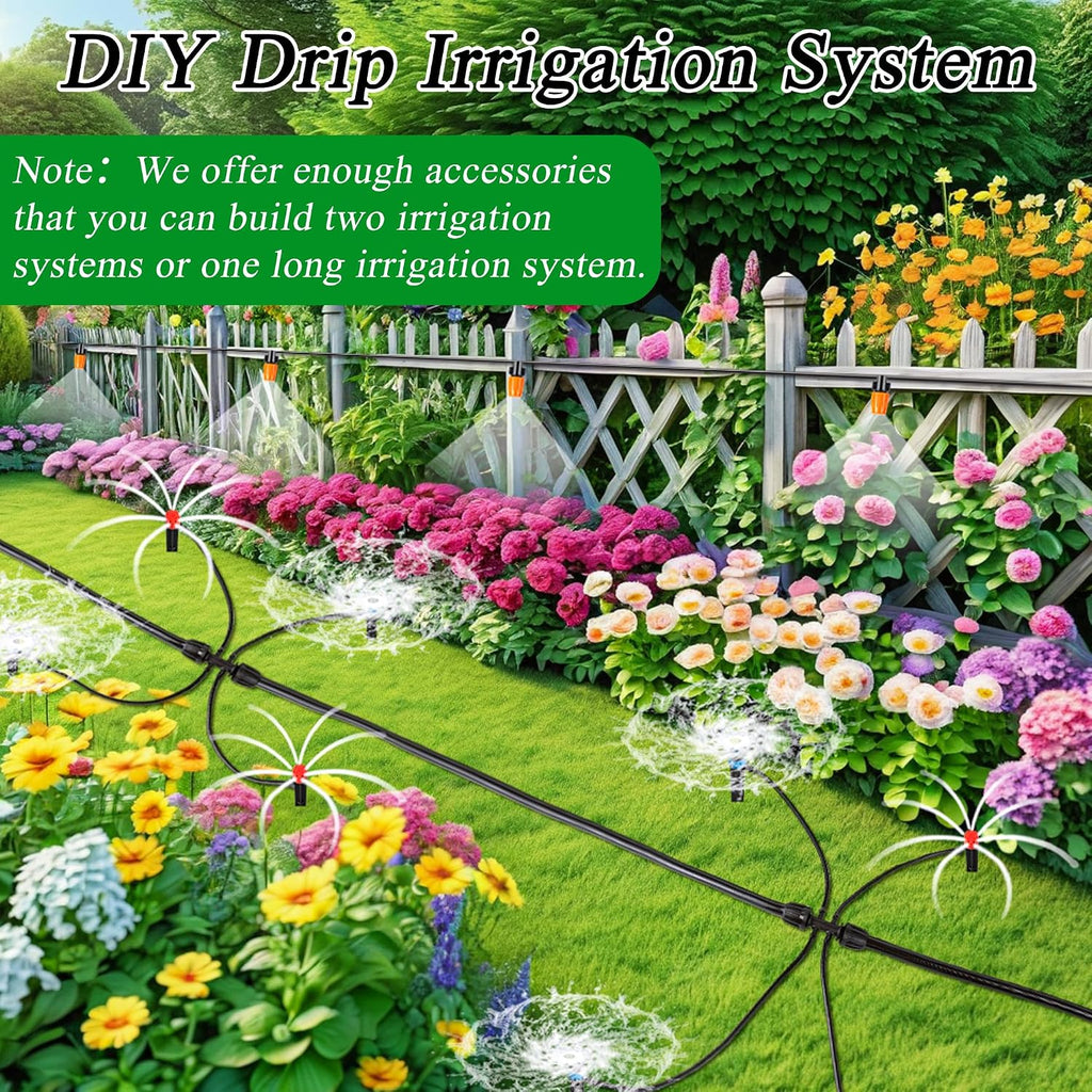 250FT Drip Irrigation System Kit, Automatic Drip Irrigation Kit with 1/2 inch Hose 1/4 inch Distribution Tubing and