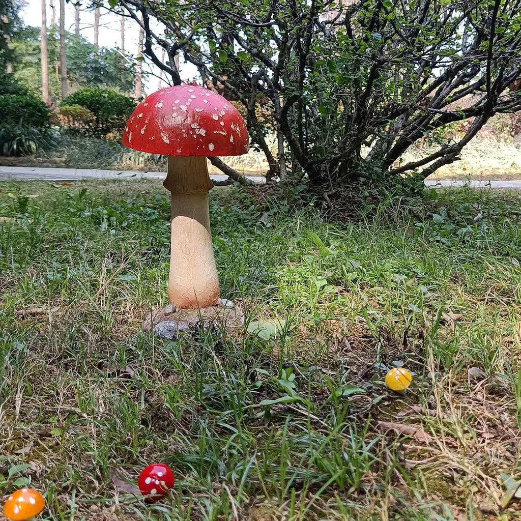 Mushroom Decor Outdoor Garden Statue - Garden Gnome's Favorite Garden Decoration Patio Decor (11.8", Red)