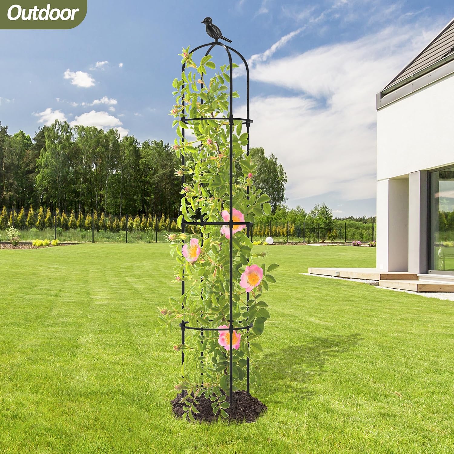 Garden Obelisk Trellis for Climbing Plants Outdoor - 69"(H), Rustproof Trellis with Adjustable Rings, Metal Plant