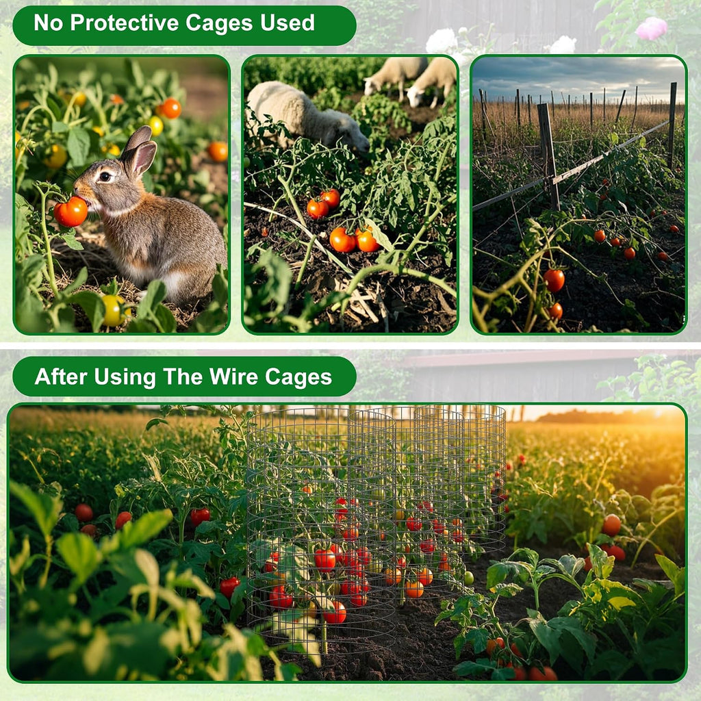winemana 12 Set Garden Plant Protector Cage,36 Pcs 16x12 in Metal Wire Protectors for Plants Protection Cages with