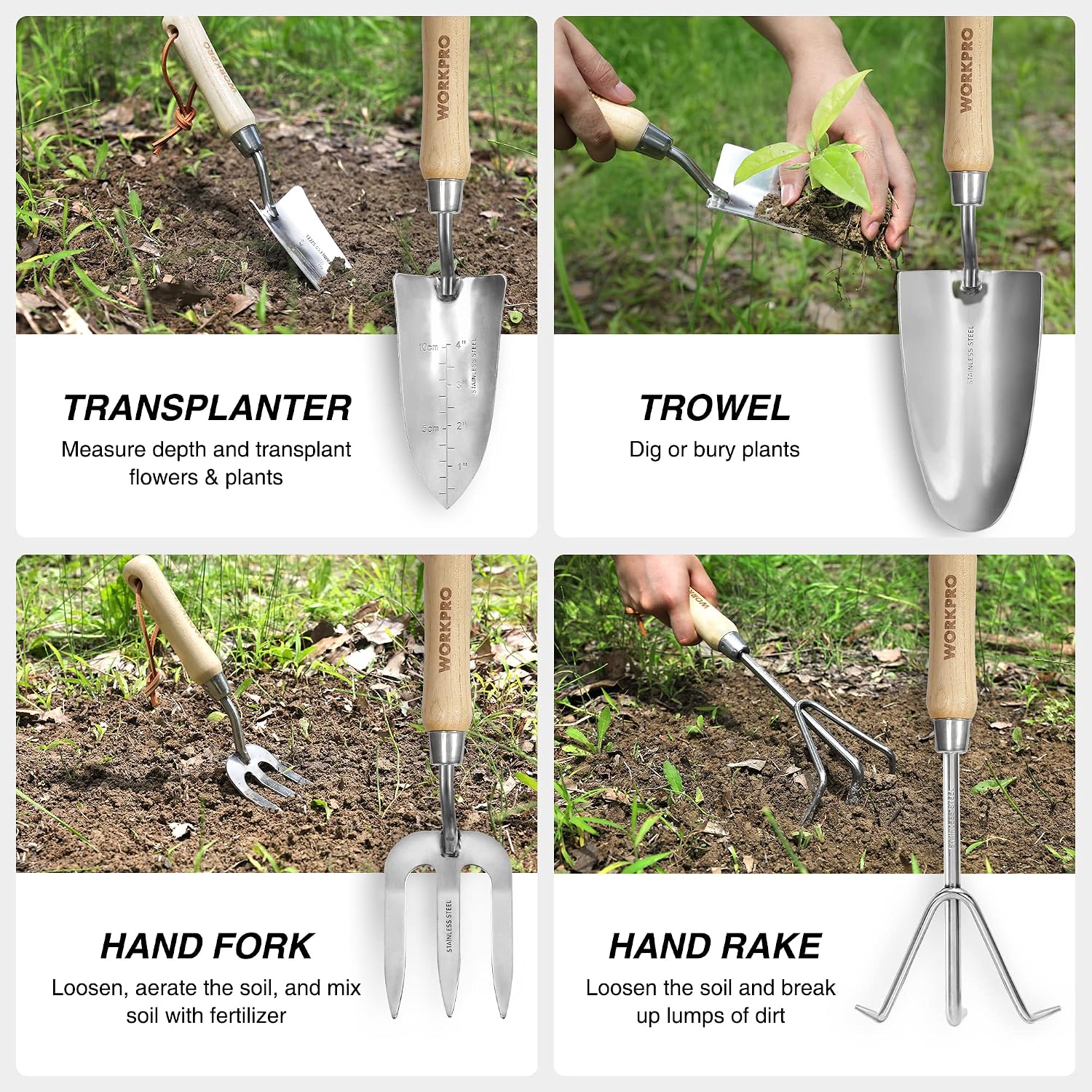 WORKPRO 8-Piece Pink Garden Tool Set - Pink | Stainless Steel, Wood Handle, Including Garden Tote, Gloves, Trowel, Hand