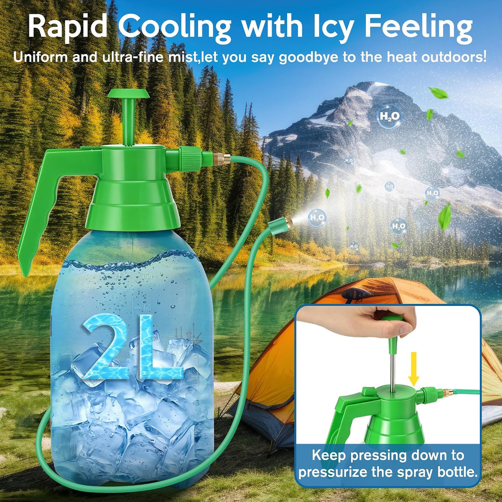 Personal Mister, 2 in 1 Water Spray Bottle with 3.3ft Mist Line, 2L,Green | Portable Cooling Mister With Shoulder