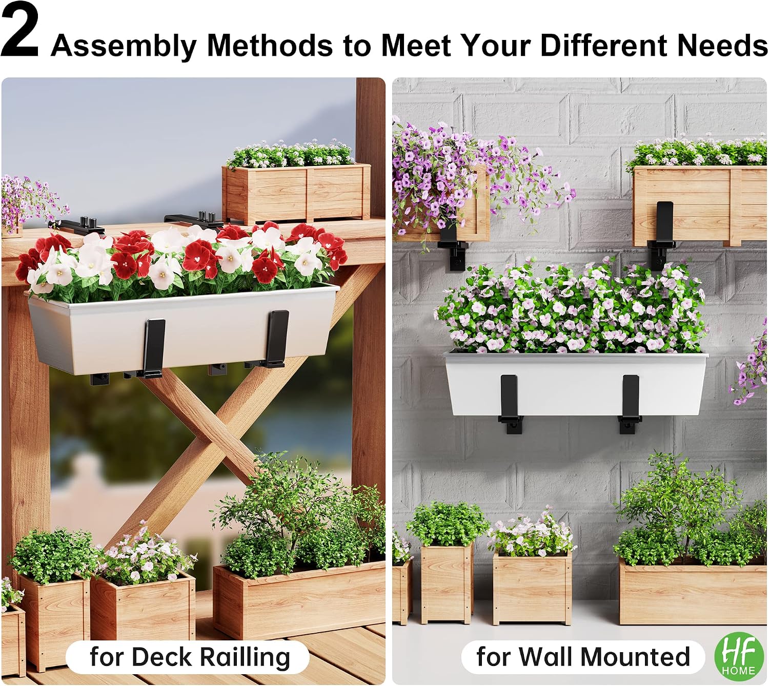 HFHOME 6PCS Adjustable Planter Box Brackets, Brackets for Window Boxes Planters Hanging Flower Box Holders, Wall Mount