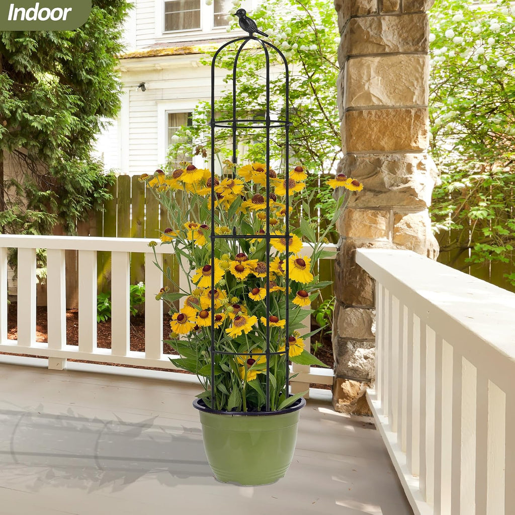 Garden Obelisk Trellis for Climbing Plants Outdoor - 69"(H), Rustproof Trellis with Adjustable Rings, Metal Plant