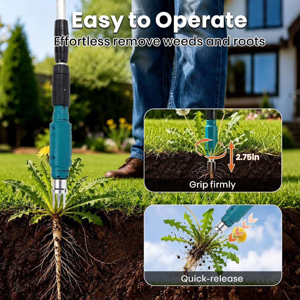 Electric Stand Up Weed Puller Tool with Long Handle, Lightweight & Portable Design, Total 4000 mAh Batteries