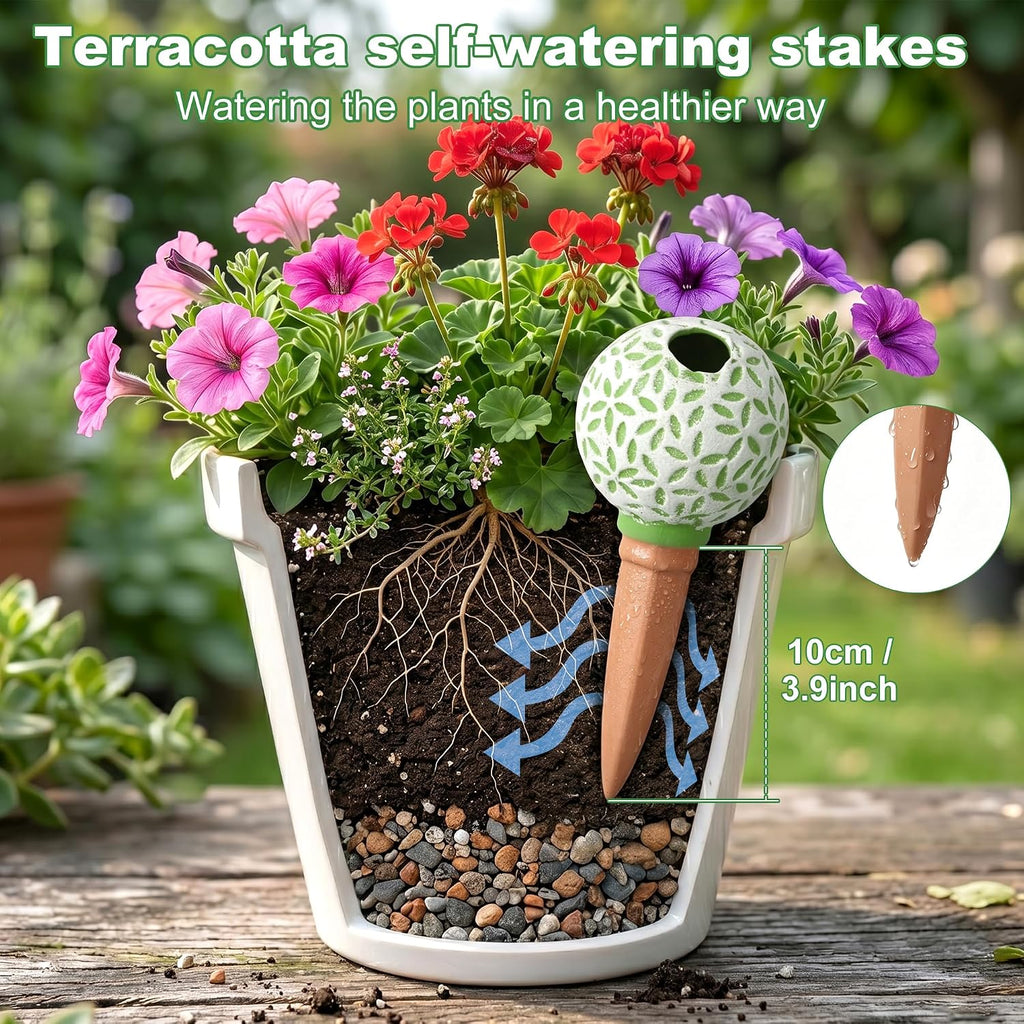 4-Pack Terracotta self-Watering Stakes for Indoor Plants | Watering the plants in a healthier way: Watering plants
