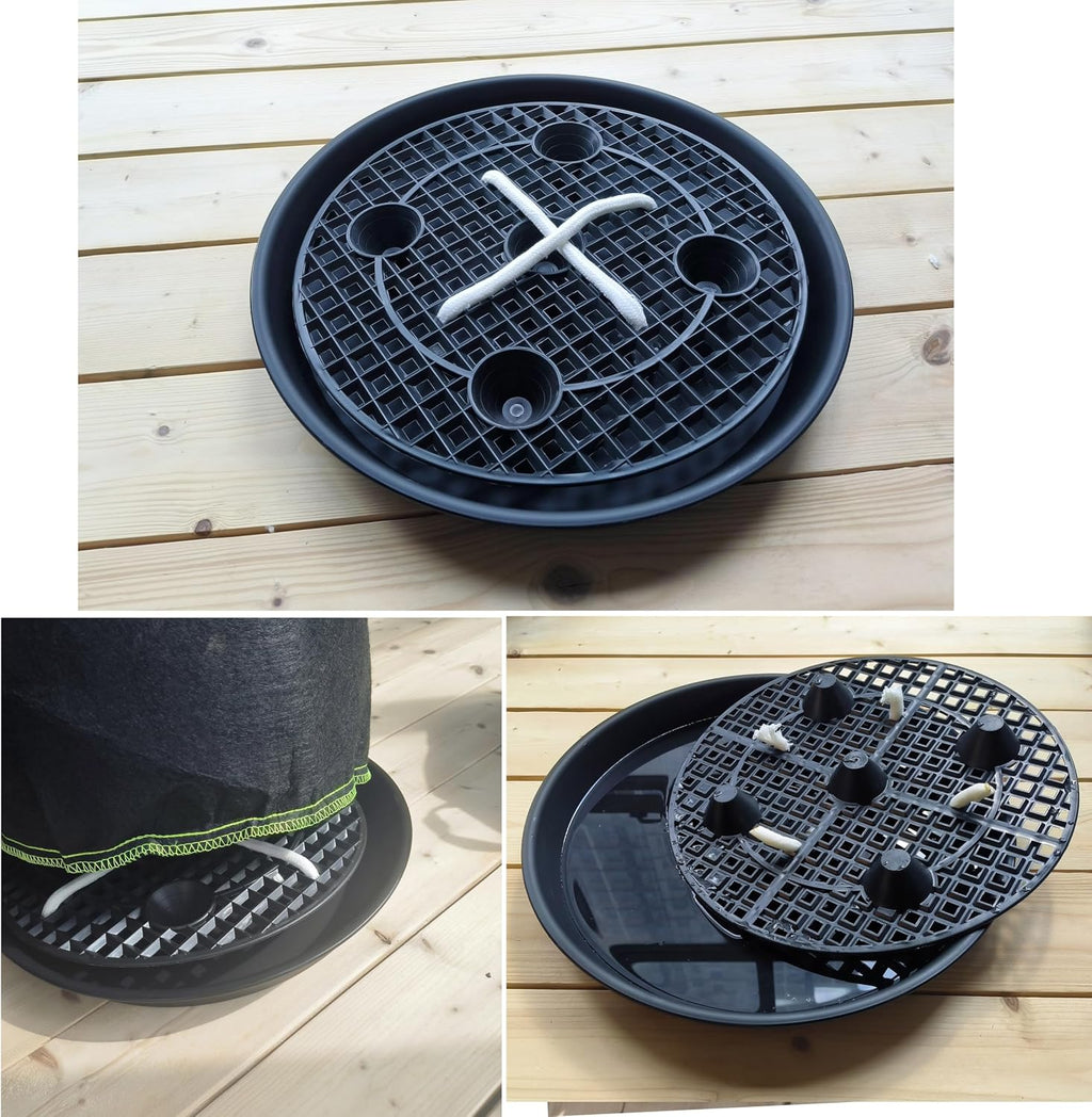 Plastic Plant Saucer Stand,4-Pack 14 inch, Elevated Plant Saucer Self-Watering Fabric Pot Base, Use Nonwoven Grow Bags