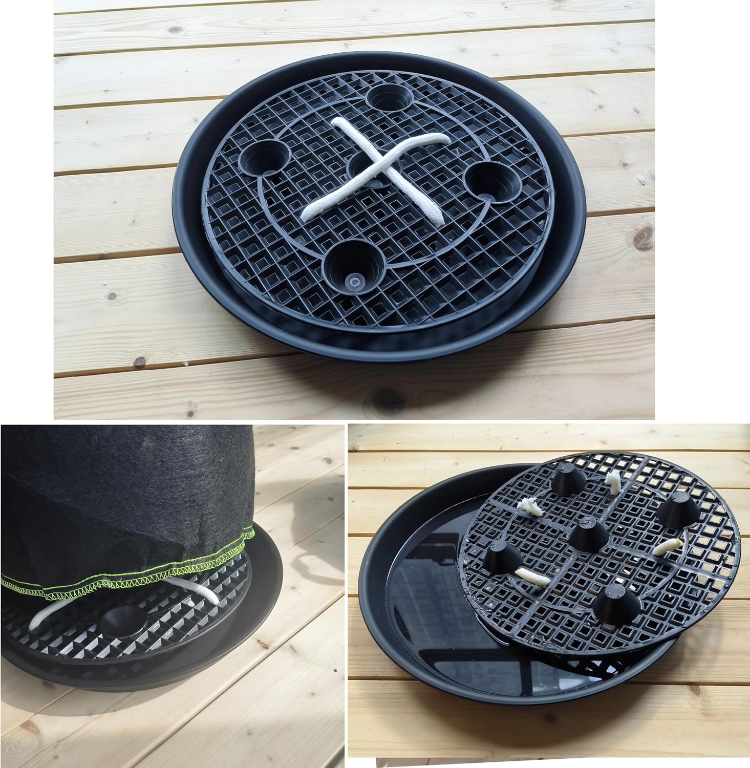Plastic Plant Saucer Stand,4-Pack 14 inch, Elevated Plant Saucer Self-Watering Fabric Pot Base, Use Nonwoven Grow Bags