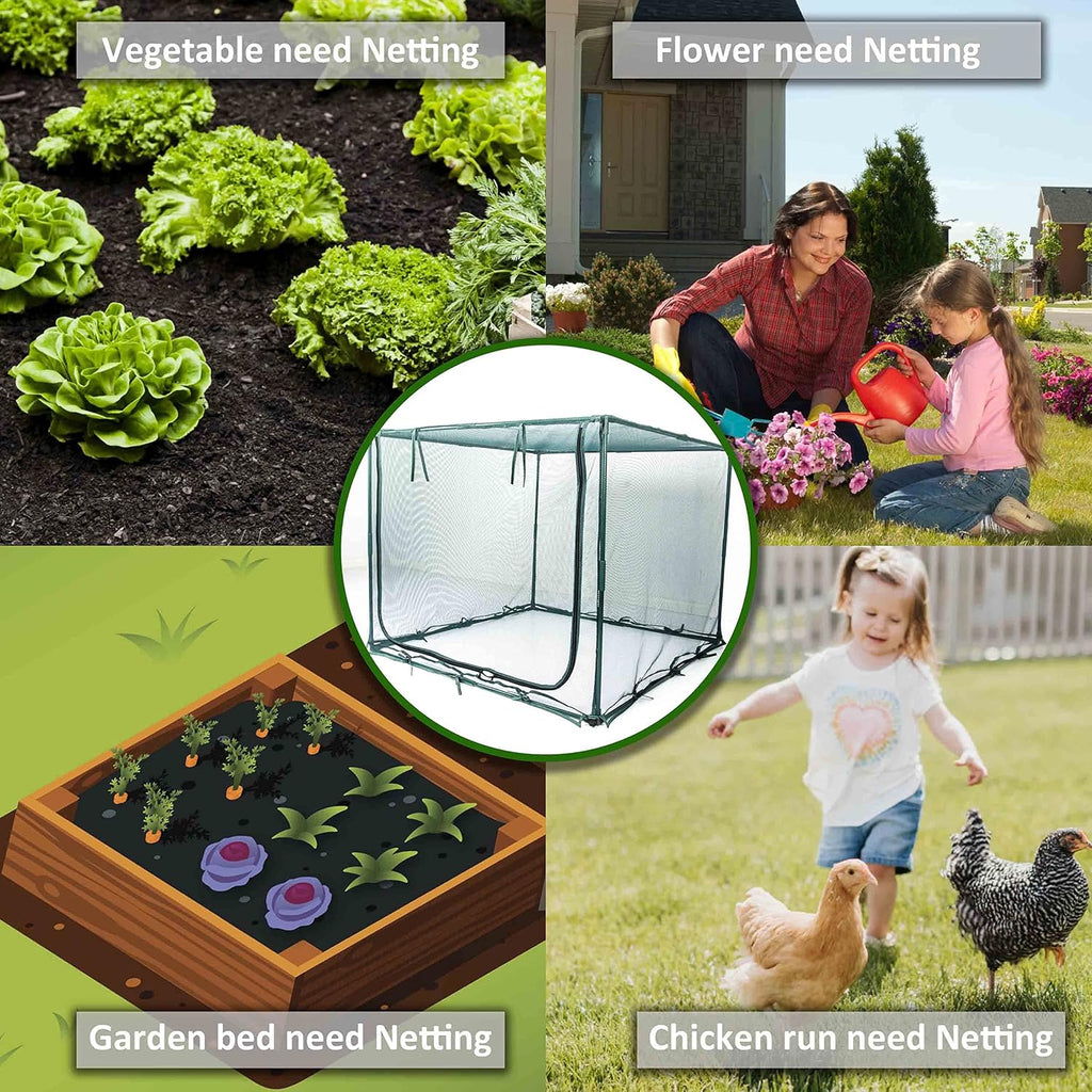Square 4'x4' Netting Cover 3.3FT Tall Crop Cage Pest Guard Cover for Vegetables Fruits Durable Plant Garden Net with 4