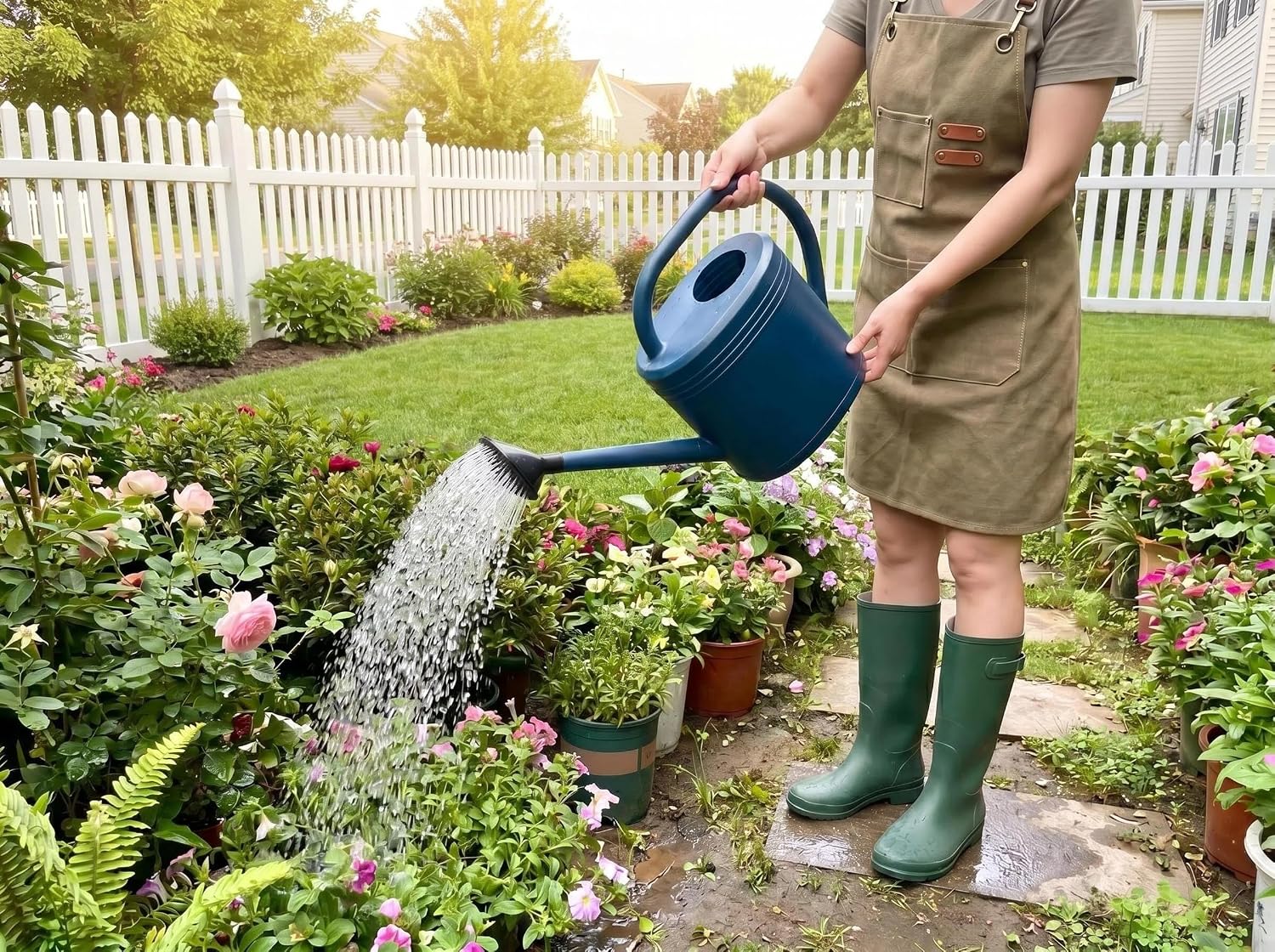 NERUB 2 Gallon Watering Can for Outdoor Plants, Large Garden Watering Can with Long Spout and Removable Stainless Steel