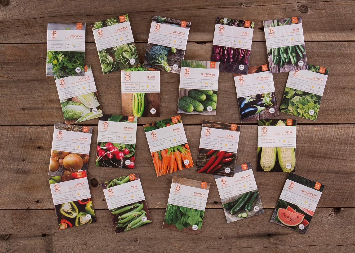 Bentley 20 Pack Garden Seeds for Planting - Non GMO Vegetable Variety Pack for Indoor and Outdoor Growing
