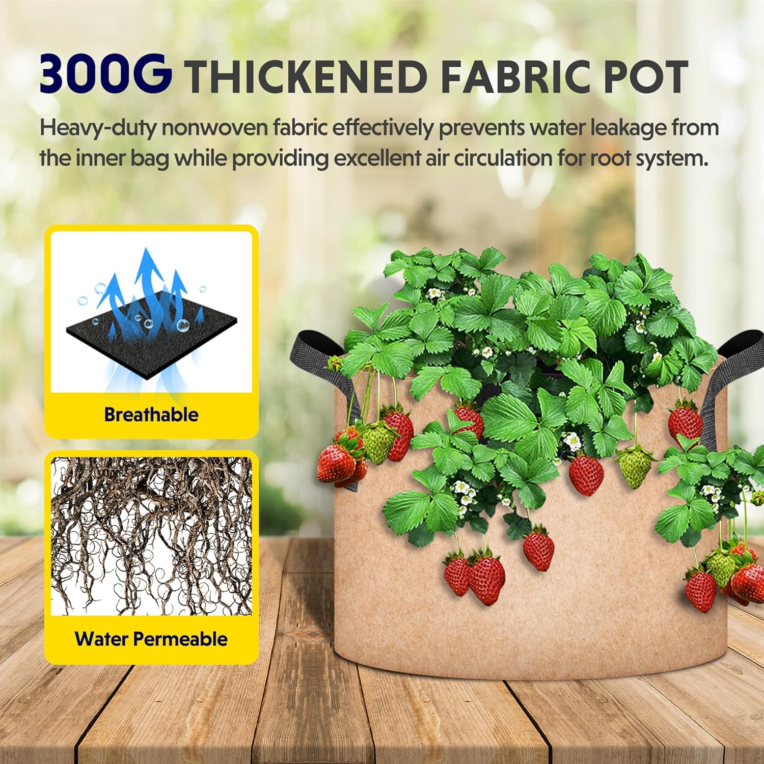 Simple Deluxe 12 Pack 7 Gallon Grow Bags, 300G Vegetable/Flower/Plant Fabric Pots with Handles, Heavy Duty Thickened